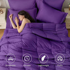JOLLYVOGUE Queen Comforter Set, Ultra-Soft Bed in a Bag Queen Size 7 Pieces, Oeko-TEX Certified Bedding Set with Down Alternative Comforter, Sheets, Pillowcases & Shams, Purple