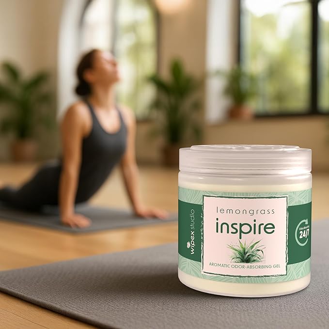 Wipex Odor Eliminator Gel Jar - Inspire Lemongrass 15oz, Odor Eliminator for Home, Effective Odor Absorber for Long-Lasting Freshness, Ideal for Rooms, Offices & Yoga Studios, 12pk