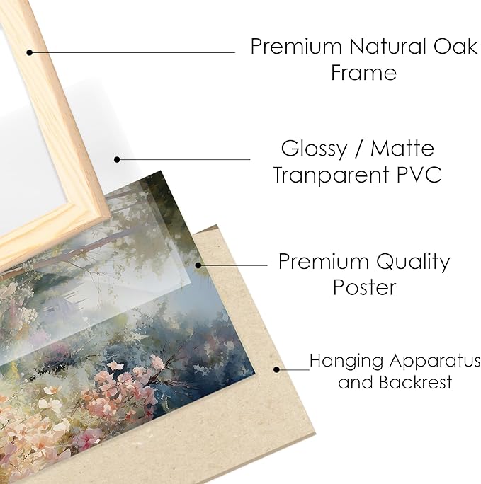 Cottagecore Decor Natural Oak Framed Pictures, 10 pcs of Vintage Wall Art Decor, Vintage Wall Decor Aesthetic Landscape Prints for Room Decoration