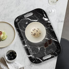 Serving Trays with Handles, 14.5 x 9.8 inch Rectangular Plastic Tray for Restaurant, Kitchen, Black Marble