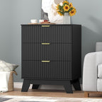 Fluted Dresser for Bedroom,3 Drawer Dresser for Closet,Storage Cabinet and Chest of Drawers with Gold Handle,TV Stand,Storage Organizer for Living Room,Hallway,Entryway,Black