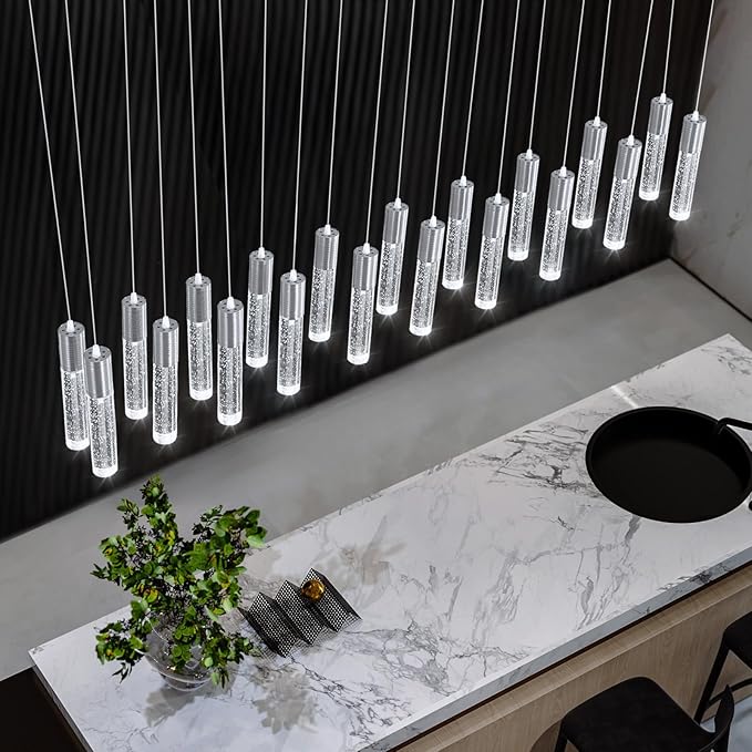 20-Lights Modern Crystal Chandeliers LED Pendant Light for Kitchen Island Dining Room Entrance Foyer Living Room Silver