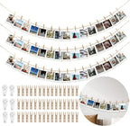 Hanging Photo Display Wall Decor with 45 Wood Clips, 67 Inches Boho Wooden Bead Garland Collage Picture Frame Photos String DIY, Photo Hanger for Bedroom Office Dorm Room Decor Gifts(3PCS)