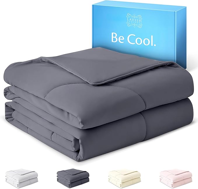 Cooling Comforter Blanket for Hot Sleepers, Full/Queen Soft Cooling Blanket, Double-Sided Cool Bedding for Night Sweats, All-Season Breathable Lightweight Comforter w/Premium Gift Box 90''x90'' Grey