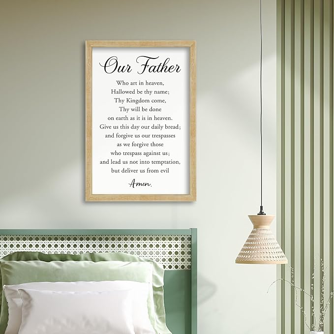 FZMHASLWW Our Father Prayer Wall Decor 16" x 11" Bible Verse Scripture Inspirational Quotes Sign Christian Wood Framed Wall Hanging Art (Wood)