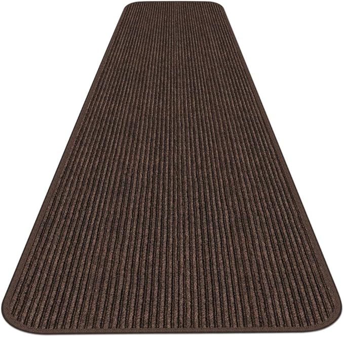 House, Home and More Indoor Outdoor Double-Ribbed Carpet Runner with Skid-Resistant Rubber Backing - Bittersweet Brown - 4 Feet x 40 Feet