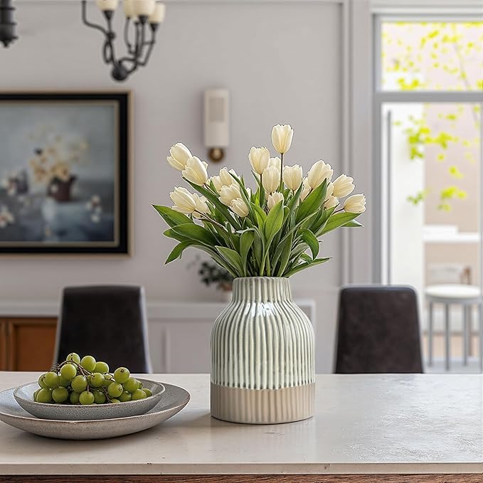 Ceramic Vase Flower Vase Double Glazed Crackle Finish Decorative Vase Modern Style for Flowers Pampas Grass Indoor Living Room Dining Table Office Home Decor