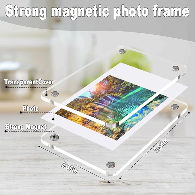 HELPLEX Acrylic Fridge Magnetic Frame, 12 Pack Polaroid Magnet Frame 2.36 x 3.54 Inch Double Sided Refrigerator Magnet Picture Frame for Fujifilm Instax Mini, Clear Photo Display Frames