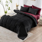 JOLLYVOGUE Twin Comforter Set, Ultra-Soft Bed in a Bag Twin Size 5 Pieces, Oeko-TEX Certified Bedding Set with Down Alternative Comforter, Sheets, Pillowcases & Shams, Burgundy & Black