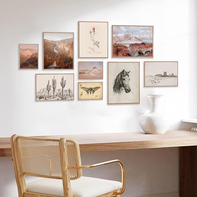 KBKBART Vintage Southwestern Wall Art, 9 PCS Farmhouse Southwest Wall Decor, American Rustic Arizona Wall Art, Boho Ranch Desert Western Poster Pictures, Southwest Art Prints for Western Bedroom,