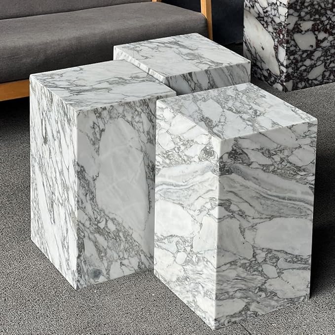 Luxury Marble Side Table,Square End Table for Modern Sofa and Bed, Living Room, Sofa, Bedroom（Arabescato）