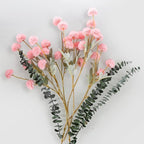 6 Artificial Silk Flowers + 3 Eucalyptus, Artificial Chrysanthemums with Stems for Home Decor, Pink