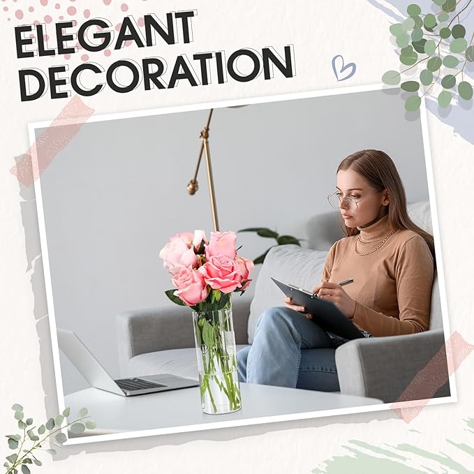 12 Pcs Glass Cylinder Vases for Centerpieces 8 Inch Clear Ribbed Tall Bud Vase for Centerpieces for Flower Wedding Decoration Floating Candle and Indoor Home Decor, Housewarming Gift