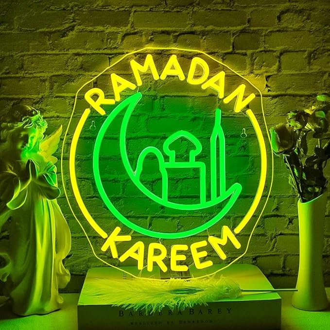 WLHOPE Ramadan Kareem Neon Sign Ramadan Decoration Neon Signs for Wall Decor Dimmable Ramadan Mubarak Neon Lights LED Light Up Sign for Islamic Bedroom Living Room Ramadan Celebration Gift Muslim Party