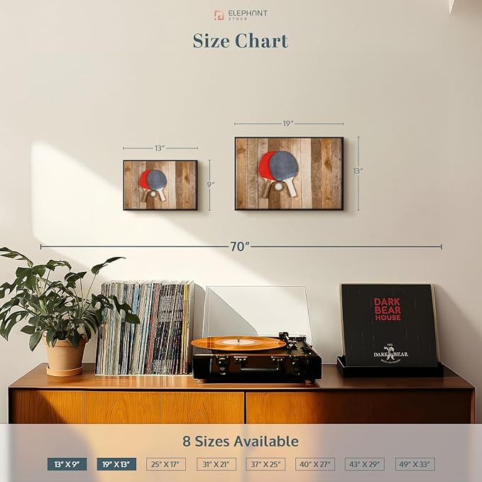 ElephantStock Ping Pong Wall Art - Horizontal Framed Canvas - 1-Piece Living Room Wall Decor - Photography Canvas Print - Brown and Red Decor for Wall - 13" X 9"