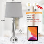 Seealle Lamps for Bedrooms - Touch Control Bedside Lamp with USB C+A, 3 Way Dimmable Nightstand Lamps with USB Port, Brushed Nickel Table Lamp for Living Room Guest Room Bed Side End Table(Single)