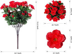 Artificial Faux Flowers Plants for Outdoor Outside Fall Decor, Fake Silk Red Camellia UV Resistant Look Real for Planter Porch Patio Balcony Garden Table Indoor, 3 Large Bundles