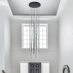 138" Modern LED Chandelier, Clustered Led Pendant Light, 20-Lights Dimmable High Ceiling Large Hanging Lighting Fixture for Loft Villa Living Room Stairs Foyer (Black-110W-20 Lights)