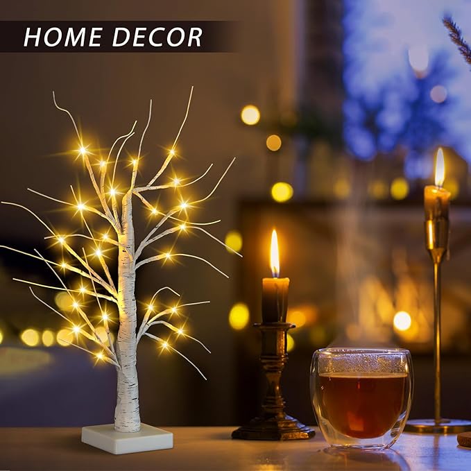 Retisee 4 Pieces Money Tree Gift Card Holder with 12 Clips & 24 LED Lighted Tips 23" White Birch Money Tree for Cash Memo Photo Picture Tabletop Display Christmas Birthday Party Wedding Gifts