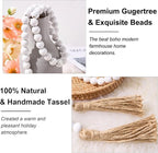 OMISHE 59in Wood Bead Garland with Tassels, Decorative Beads, Farmhouse Wooden Beads Garland for Wall Hanging Home Festival Decor, White