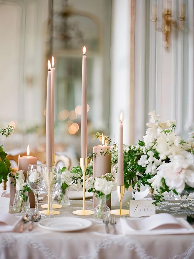 Taper Candle Holders,Tall Metal Candlestick Holders,French Gold,Set of 54,Three Heights,Candle Stick Holder for Wedding Centerpiece Decoration,Dinning,Festival,Party or Home Decor