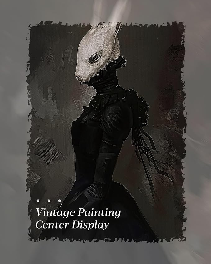 HUARCEY Gold Framed Vintage Wall Art Canvas Prints Gothic Room Decor Vintage Rabbit Lady Wall Decor, Aesthetic Dark Academia Halloween Pictures Oil Painting Goth Decorations 8x10in