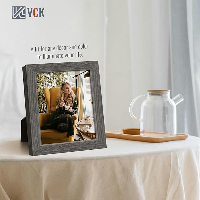 VCK 8x10 Picture Frame 3 Pack, Gray Solid Wood Frame, Exclusive Wood Grain, Wall Gallery Frame