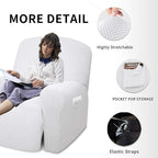 Easy-Going 4 Pieces Oversized Recliner Stretch Sofa Slipcover Sofa Cover Furniture Protector Couch Soft with Elastic Bottom Polyester Spandex Jacquard Fabric Small Checks Snow White, X-Large
