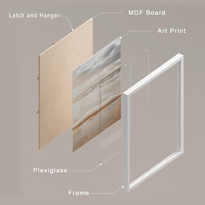 SIGNWIN Framed White Minimal Beach Shore Ocean Sea Seashell Wall Art, Set of 4 Landscape Colorful Wall Decor Prints, Nature Wilderness Wall Décor for Living Room, Bedroom - 8"x10" White