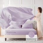 MUXHOMO 5 Pieces Twin Comforter Set, Seersucker Bed in a Bag Twin Size, All Season Luxury Bedding Set with Comforter, Flat Sheet, Fitted Sheet, Pillowcase & Sham, Lavender