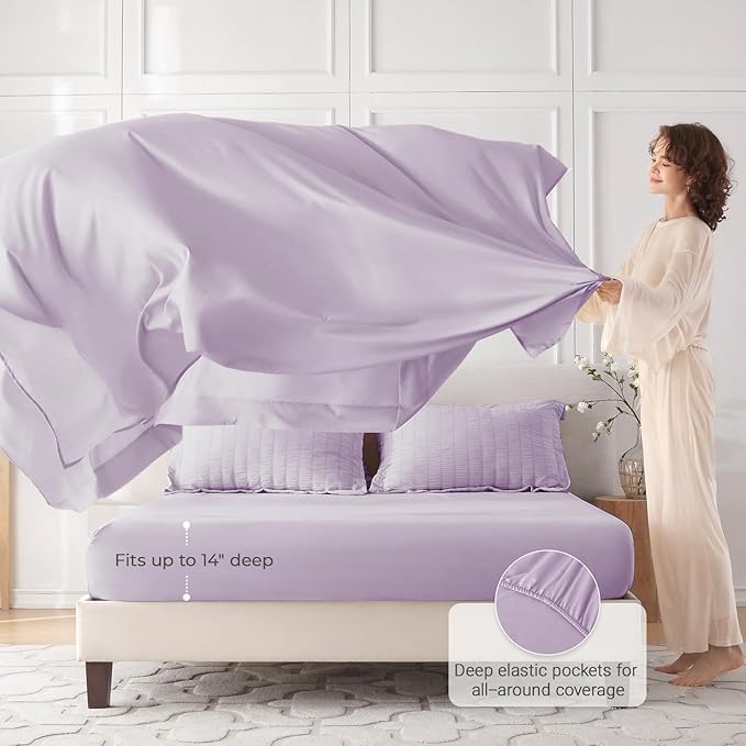 MUXHOMO 7 Pieces Queen Comforter Set, Seersucker Bed in a Bag Queen Size, All Season Luxury Bedding Set with Comforter, Flat Sheet, Fitted Sheet, Pillowcases & Shams, Lavender