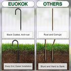 16 Inch Rebar Ground Stakes 24 Pack Heavy Duty J Hook Ground Anchors 3/8 Inch Diameter Steel Rebar Tent Stakes with Chisel Point End for Chain Link Fence, Canopy and Trampoline, Black
