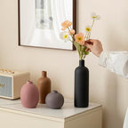 Modern Ceramic Vase Set, Neutral Colors, Decorative Vases for Home Shelf Decor, 4 Piece Collection (Black Mix Set 4)