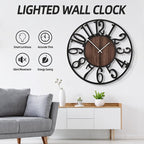 LEIKE Large Wall Clocks with Night Light Battery Operated,Silent Non Ticking,Rustic Modern Big Wood Clock for Living Room, Bedroom,Kitchen,Farmhouse,Office,Home Decor-32 Inch(Black-Arabic Number)