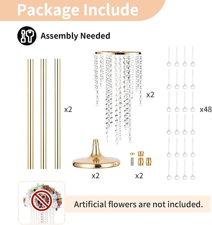 NUPTIO Wedding Centerpieces Gold Vases: 2 Pcs 39.4in Tall Crystal Flower Vase Metal Flowers Stand for Party Tables Decorations - Elegant Bulk Weddings Decoration Table Chandelier Centerpiece Stands