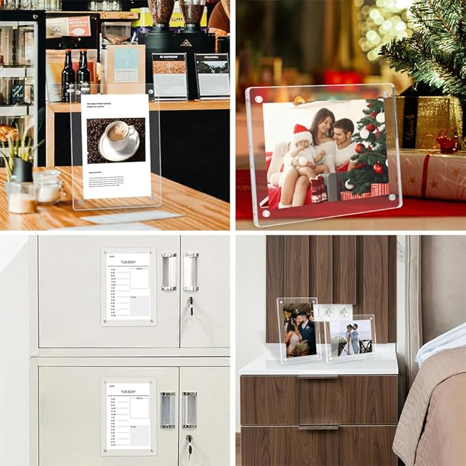 5x7 Picture Frame Clear Acrylic Magnetic Tabletop Photo Frame Frameless with Removable Magnetic Stand for Home/Office Desk/Table Picture/Note Display, 2 Pack (Clear, 5 * 7 in)