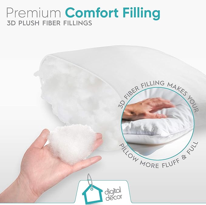 Digital Decor Premium Throw Pillow Inserts Sham - Decorative White Square Form Pillow Inserts - Perfect for Bedroom, Sofa & Couch (2 Pack)