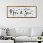 ZZJJHYWGQ Life is Short Make It Sweet Sign Wall Decor 32"×12" for Bedroom Family Lnspirational Quote Large Wood Framed Wall Hanging Art (Wood)