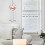 Pink Gemstone Large Moon Dream Catcher Chakra Tree of Life Dream Catcher with Crystals and Prismatic Glass Pendant Handmade Dreamcatcher Suncatcher Wall Decor for Adults Bedroom Garden Bless Gift