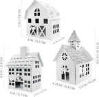AuldHome Design Farmhouse Christmas Village Collection #2 w/Church, Barn and School (Set of 3, White); Candle Lantern Decorative Christmas Town Display