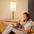 Ambimall Floor Lamps for Living Room & Remote Control, 9W Stepless Dimmable Bulb, Foot Switch, 64'' Tall Standing Lamp, Beige Lampshade(Black)