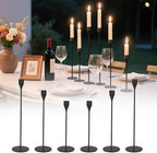 Taper Candle Holders, Set of 6 Candlestick Holders for Table Centerpieces, Weddings, Parties, Anniversaries and Home Decor, Elegant Candle Holders (Black)