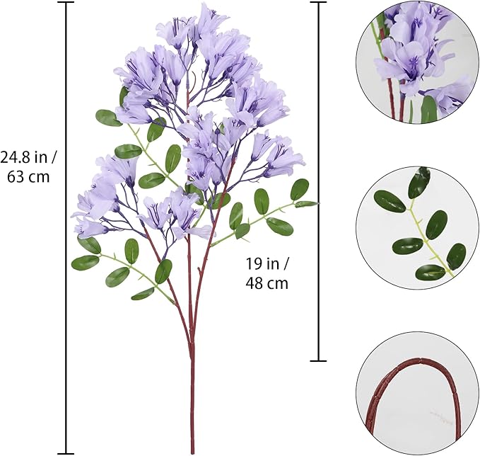 IPOPU 4Pcs Faux Light Purple Artificial Delphiniums, 24.8 Inch Long Stem Artificial Jacaranda Flowers for Tall Vases, Fake Delphiniums for Artificial Flower Arrangements, Home Party Decorations
