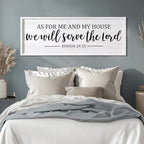 As For Me And My House We Will Serve The Lord Framed Wall Art, 40''×15'' Positive Religious Bible Verse for Christian God Jesus Christ Prayer, Vintage Rustic Long Holy Catholic Scripture Decor