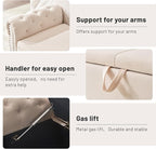 Furniliving Storage Ottoman Bench for Bedroom, Upholstered End of Bed Bench with Solid Wood Legs Modern Shoe Storage Bench Indoor Bench for Living Room Entryway Bench Furniture,Beige, Linen