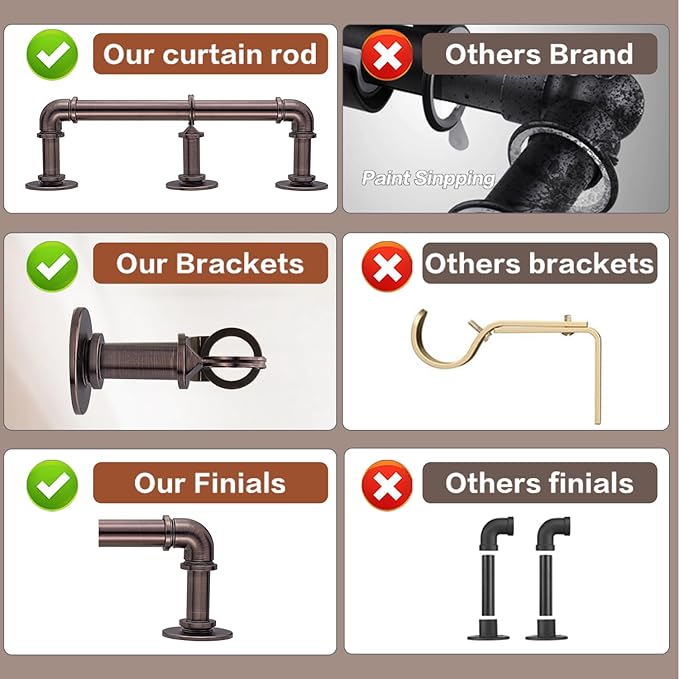 Industrial Curtain Rods 18 to 88 in,Wrap Around Rods, Adjustable Curtain Pole,1 in Diameter Pipe Wall or Ceiling Mounted,for Living Room(Brushed Crimson Black18” to 88”)