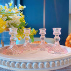 Glass Candlestick Holder,Striped Taper Candle Holders,Set of 6 Candle Stand for Table Centerpieces, Home Decor,Weddings,Festival and Parties (Pink Dimond)