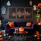 Aurlan Gothic Bloody Skull and Candles Framed Wall Art(16"x24"), 3PCS Horror Dark Academia Halloween Skeleton Canvas Artwork, Modern Goth Spooky Creepy Ghost Decor for Home Office Bedroom