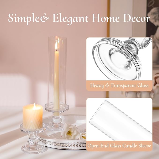Hurricane Glass Taper Candle Holder: 6Pcs Tall Hurricane Candle Holder for Home Clear Tapered Candlestick Holders with Open Ended Sleeve Glass Candle Stick Holder for Table Centerpieces