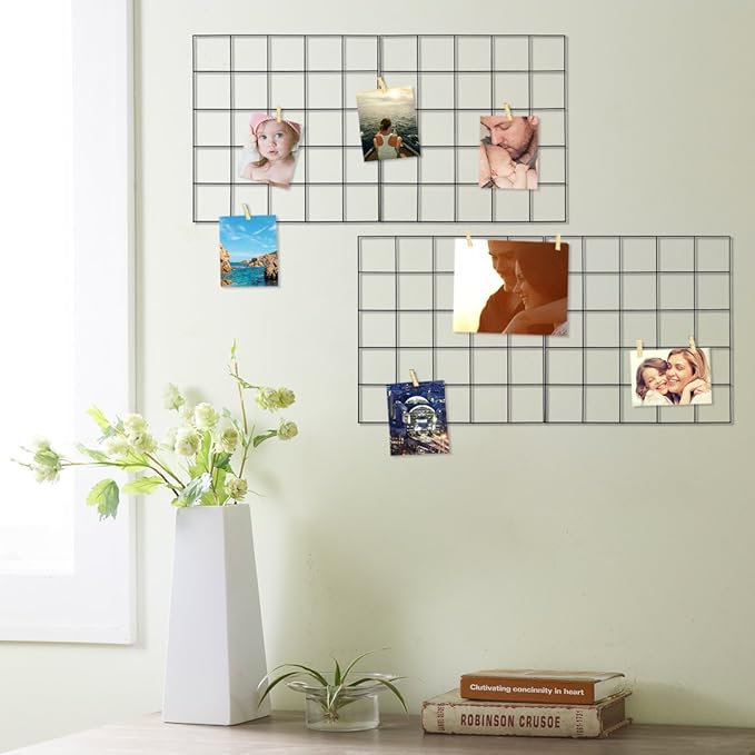 Wire Wall Grid Panel,4 Pcs Photo Pictures Memo Board Art Ins Frame Hanger Display,Office Home Living Room Kitchen Desk Storage Organizer Party Decorations